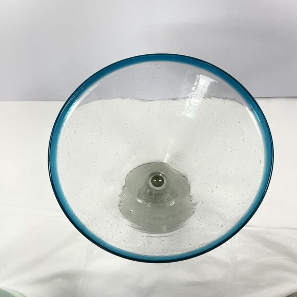 8”Mexican Vtg Hand Blown Glass Cobalt Blue Rim & Base GIANT Martini Glass 32 oz - Picture 3 of 9